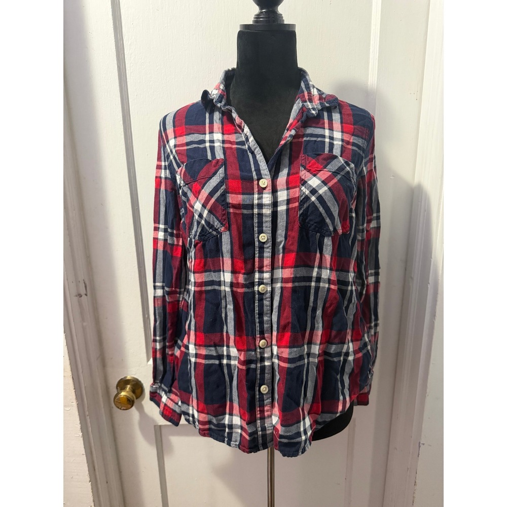 Old Navy Classic Red White and Blue Plaid Long Sleeve Button Down Top M Cotton